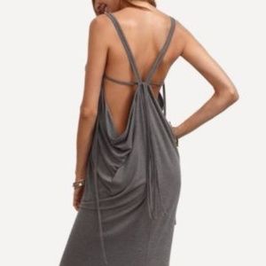 Grey V Neck Backless Strappy Tank Maxi Dress